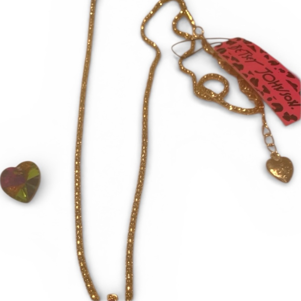NEW Betsey Johnson Gold Crystal Crown Red CZ Heart Necklace 18”-22” chain NWT - Picture 5 of 8